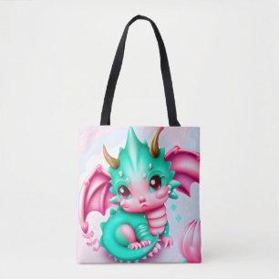 Niedlich Kawaii Aquamarin und Pink Baby Dragon Tasche