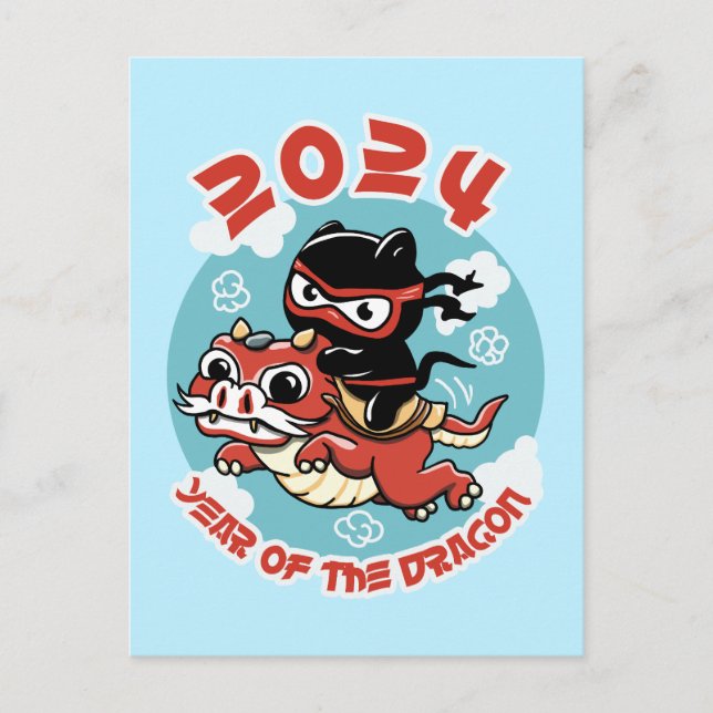 Niedlich Kawaii Art | Jahr 2024 des Drachen Postkarte (Vorderseite)