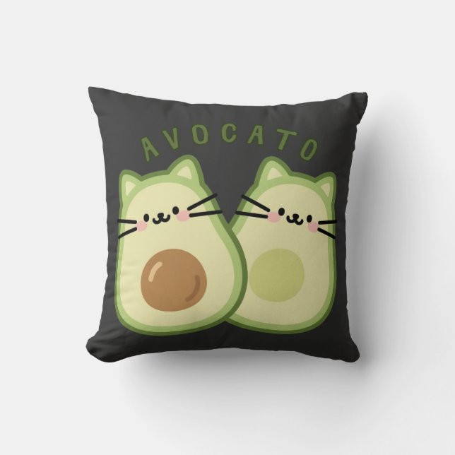 Niedlich Kawaii Avocado Cat Mashup Kissen (Vorderseite)