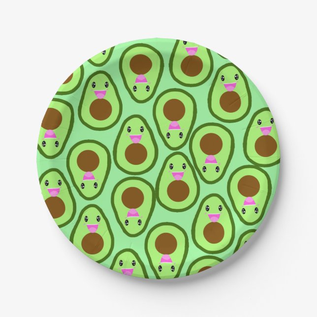 Niedlich Kawaii Avocado Vegan Pappteller (Vorderseite)