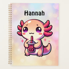 Niedlich Kawaii Axolotl mit Bubble Tee Personalisi Planer