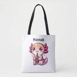Niedlich Kawaii Axolotl mit Bubble Tee Personalisi Tasche