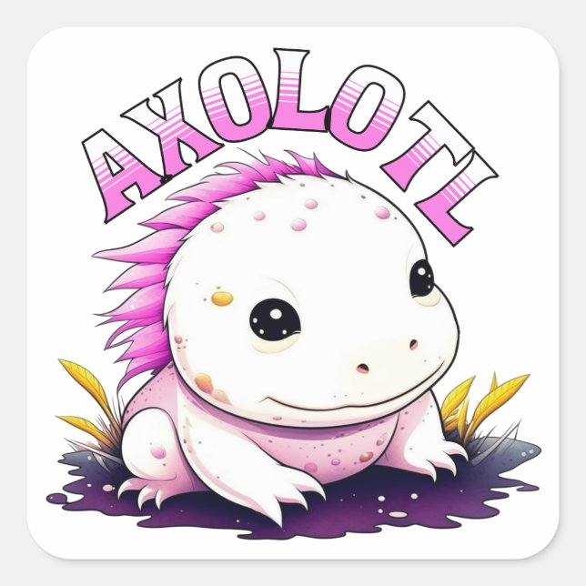 Niedlich Kawaii Axolotl Quadratischer Aufkleber (Vorderseite)