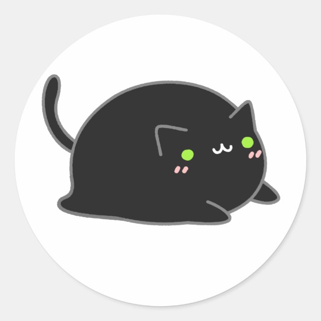 Niedlich Kawaii Black Cat Runder Aufkleber (Vorderseite)