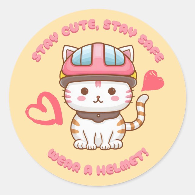 Niedlich Kawaii Bleibe Safe Cat Runder Aufkleber (Vorderseite)