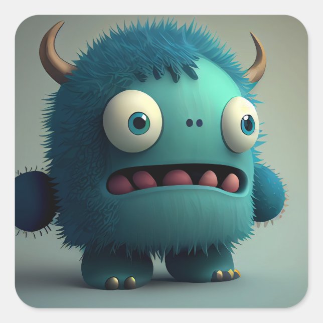 Niedlich Kawaii Blue 3D Monster Quadratischer Aufkleber (Vorderseite)