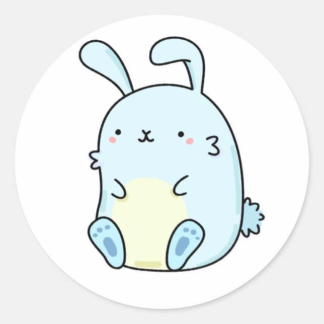 Niedlich Kawaii Blue Bunny Runder Aufkleber (Vorderseite)