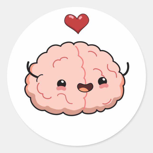 Niedlich Kawaii Brain Runder Aufkleber (Vorderseite)