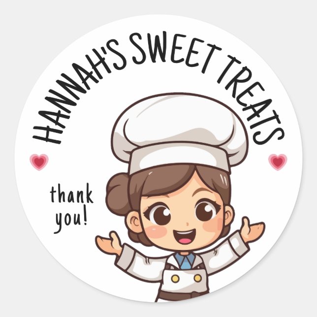 Niedlich Kawaii Brown-Hair Baker Danke Runder Aufkleber (Vorderseite)