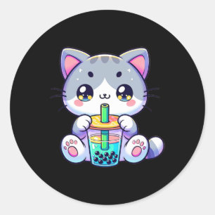 Niedlich Kawaii Bubble Teekatze Japanisch Kitten A Runder Aufkleber
