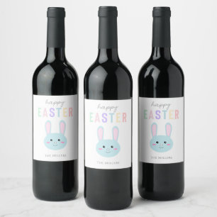 Niedlich Kawaii Bunny Blue Happy Osterzeit Modern Weinetikett