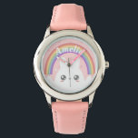 Niedlich Kawaii Bunny und Rainbow Personalisiert Armbanduhr<br><div class="desc">Niedliches kawaii flauschiges Hasen unter einem personalisierten Regenbogen.</div>