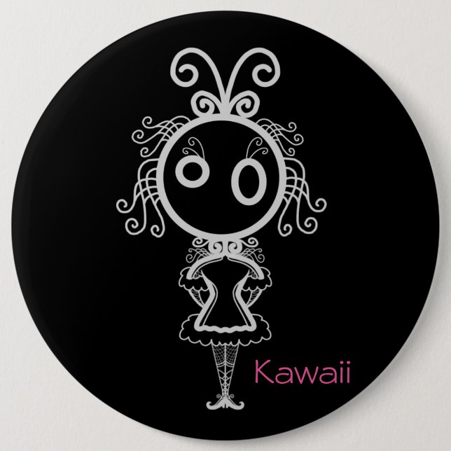 Niedlich Kawaii Cartoon Girl Button (Vorderseite)