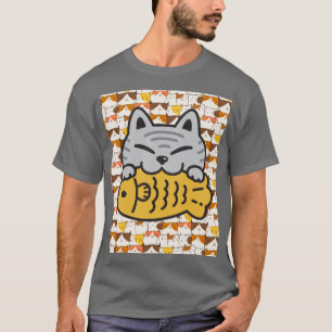Niedlich Kawaii Cat Hugging Fisch - Funny Cartoon  T-Shirt