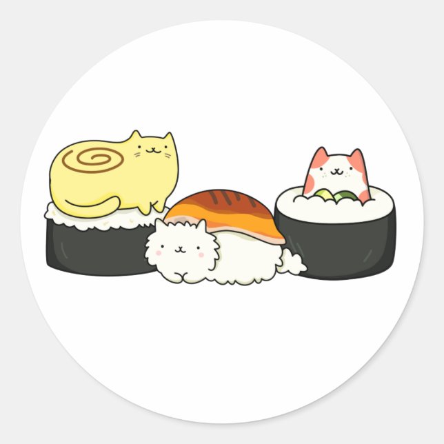 Niedlich Kawaii Cat-lifornia Sushi Roll Runder Aufkleber (Vorderseite)