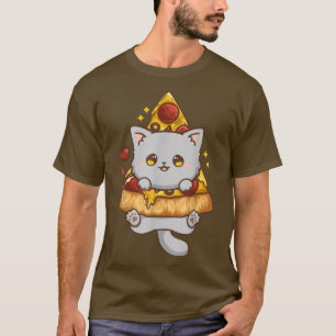 Niedlich Kawaii Cat Pizza Anime T-Shirt