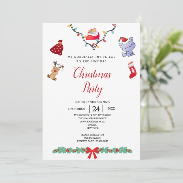 Niedlich Kawaii Cat Reindeer Lovers | Weihnachten  Einladung (Stehend Vorderseite)