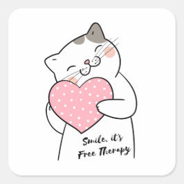 Niedlich Kawaii Cat Smile Quadratischer Aufkleber