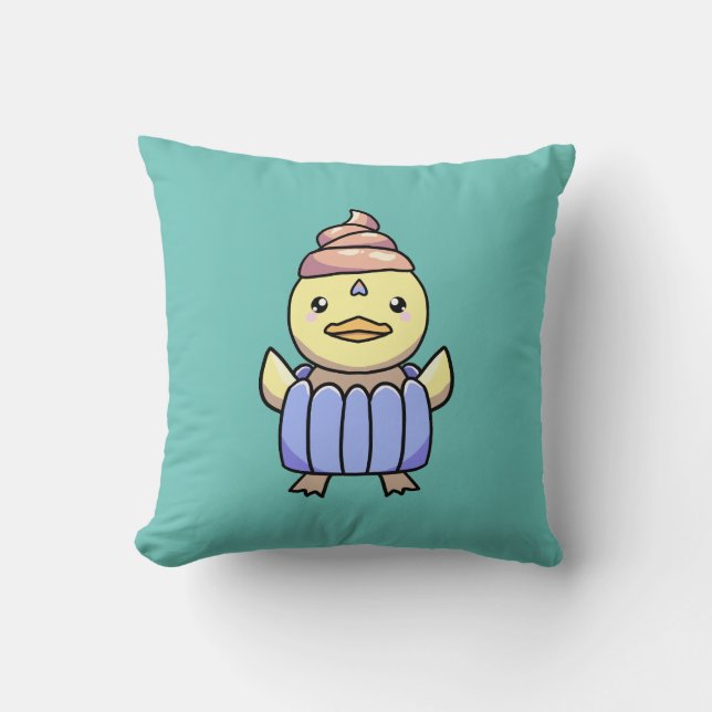 Niedlich Kawaii Chibi Cupcake Duck Pillow Kissen (Vorderseite)