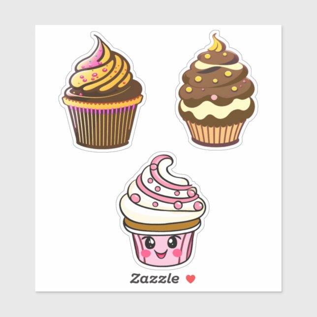 Niedlich Kawaii Chibi Cupcakes Aufkleber (Blatt)