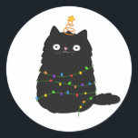 Niedlich Kawaii Christmas Cat Runder Aufkleber<br><div class="desc">Niedliche Kawaii Weihnachtskatze. Perfektes kawaii Geschenk für Familien und Freunde,  die Weihnachten,  Katzen und niedliche kawaii Sachen Liebe.</div>