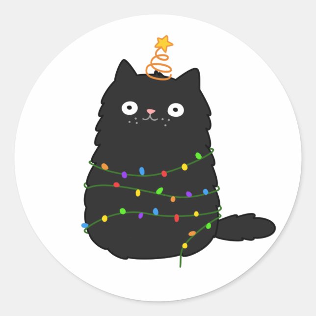 Niedlich Kawaii Christmas Cat Runder Aufkleber (Vorderseite)