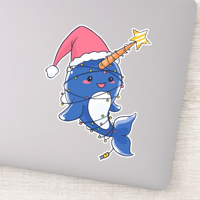 Niedlich Kawaii Christmas Narwhal Aufkleber (Detail)