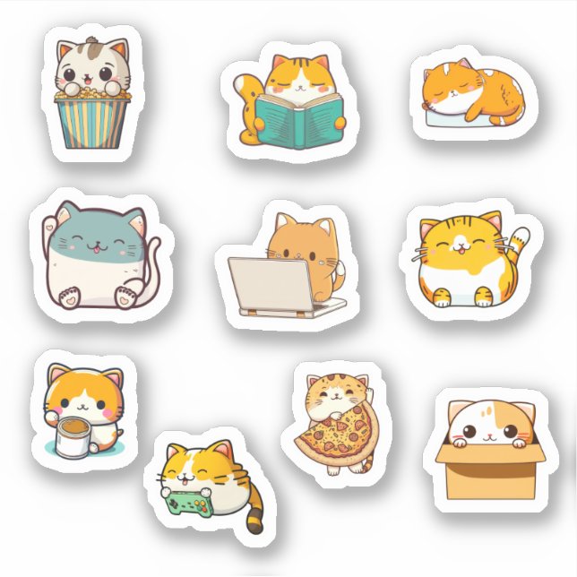 Niedlich Kawaii Chubby Cat Sticker Bundle (Vorderseite)