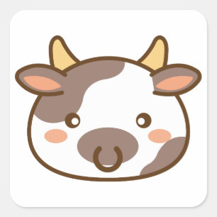 Niedlich Kawaii Cow Quadratischer Aufkleber