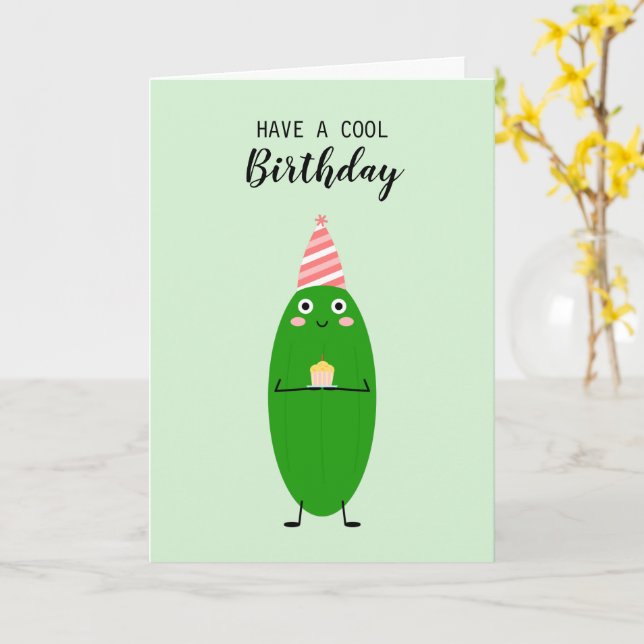 Niedlich Kawaii Cucumber Cake Vegan Cooler Geburts Karte (Gelbe Blume)