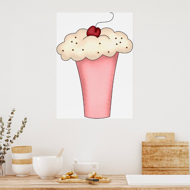 Niedlich Kawaii Cupcake Milkshake mit Cherry Poster (Von Creator hochgeladen)