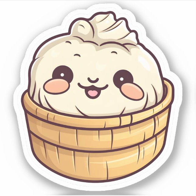 Niedlich Kawaii Dim Sum Chinesisches Dumpling Aufkleber (Vorderseite)