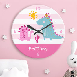 Niedlich Kawaii Dinosaur Girl Pink Kinderzimmer In Große Wanduhr