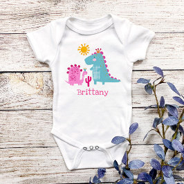 Niedlich Kawaii Dinosaurs Baby Girl Pink Individue Baby Strampler