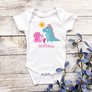 Niedlich Kawaii Dinosaurs Baby Girl Pink Individue Strampler