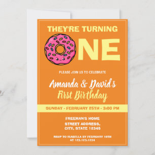 Niedlich Kawaii Donut Orange Joint Twin 1. Geburts Einladung