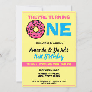 Niedlich Kawaii Donut Yellow Joint Twin 1. Geburts Einladung