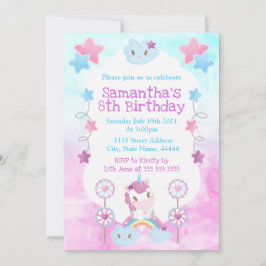 Niedlich Kawaii Dreamy Unicorn Regenbogenwolke Einladung