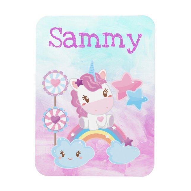 Niedlich Kawaii Dreamy Unicorn Regenbogenwolke Magnet (Vertikal)