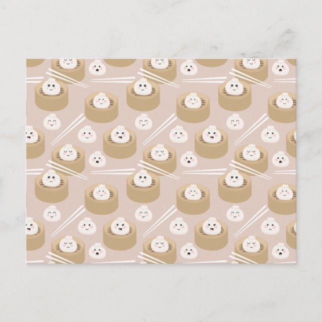 Niedlich Kawaii Dumplings Steamer Chopsticks Postkarte (Vorderseite)