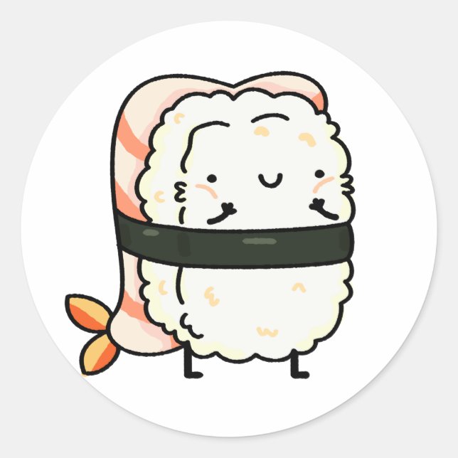 Niedlich Kawaii Ebi Prawn Sushi Runder Aufkleber (Vorderseite)