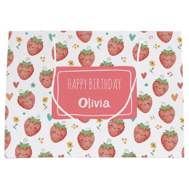 Niedlich Kawaii Erdbeeren Große Geschenktüte (Vorderseite)