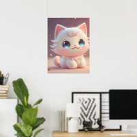 Niedlich Kawaii Fluffy White Cat
