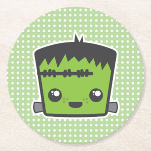 Niedlich Kawaii Frankenstein Monster Halloween-Par Runder Pappuntersetzer