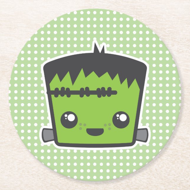 Niedlich Kawaii Frankenstein Monster Halloween-Par Runder Pappuntersetzer (Vorderseite)