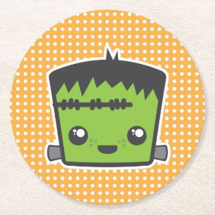 Niedlich Kawaii Frankenstein Monster Halloween-Par Runder Pappuntersetzer