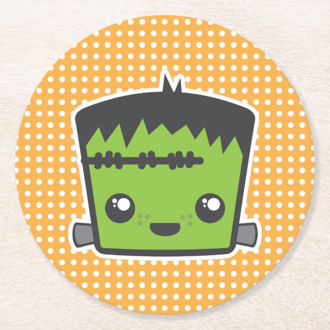 Niedlich Kawaii Frankenstein Monster Halloween-Par Runder Pappuntersetzer (Vorderseite)