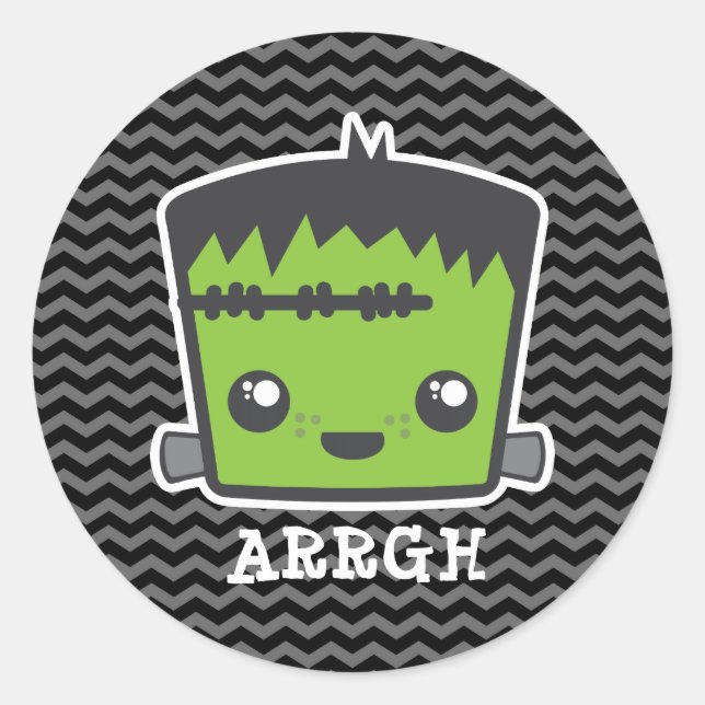 Niedlich Kawaii Frankenstein Monster Halloween Runder Aufkleber (Vorderseite)