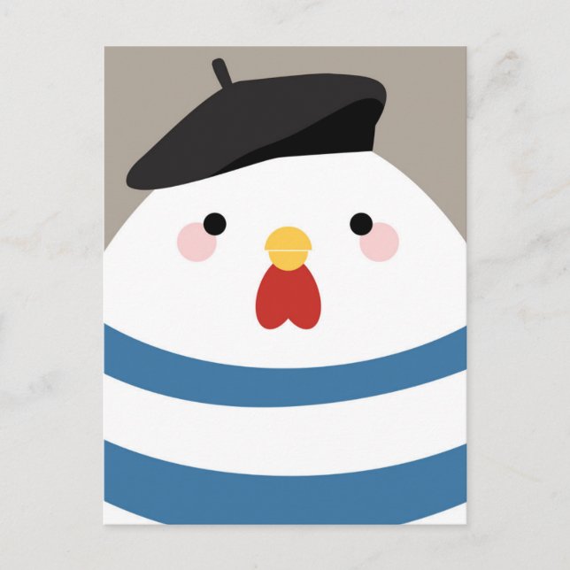 Niedlich Kawaii French Hen Illustration Postcard Postkarte (Vorderseite)