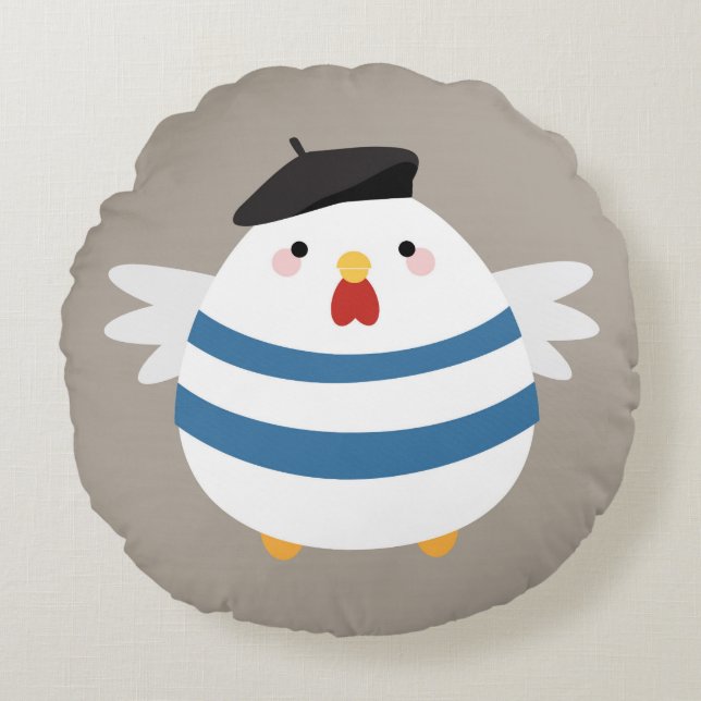 Niedlich Kawaii French Hen Illustration Rundes Kissen (Vorderseite)